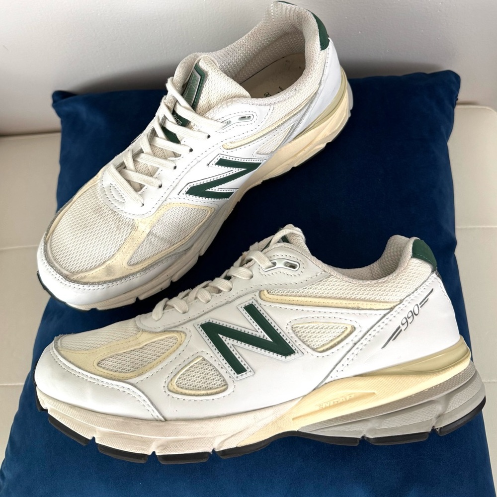 Men’s New Balance 990v4 White Green Athletic Shoes